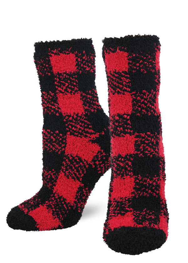 Women's ZooZatz Louisville Cardinals Fuzzy Buffalo Check Crew Socks