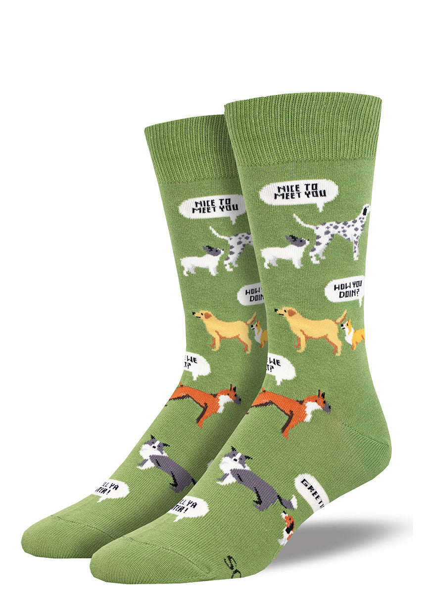 Dog Park Greetings Men's Socks | Funny Socks for Dog Lovers - Cute But ...