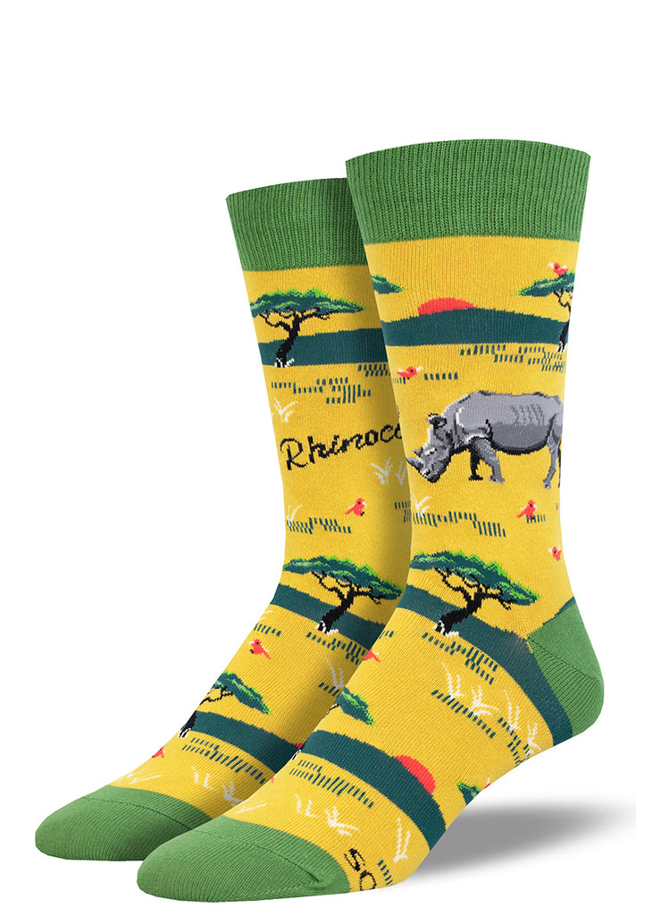 Rhinoceros Men's Socks  Endangered Species Cause Socks - Cute But Crazy  Socks