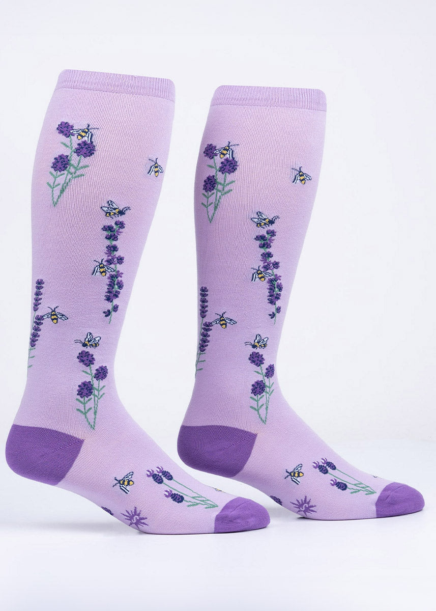 Lavender & Bees Wide-Calf Knee Socks