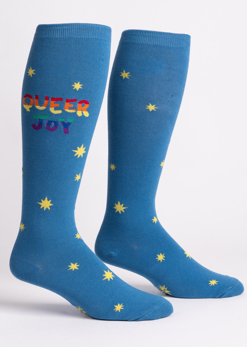 Purr-scription for Joy, Cute Cat Crew Socks - Blue