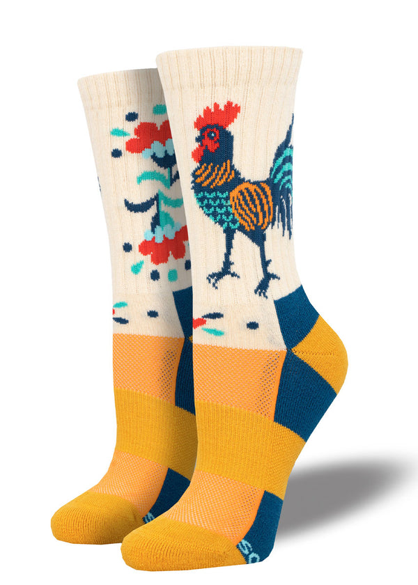 Women's Rooster Cushioned Wool Hiking Socks | Merino Crew - Cute But ...