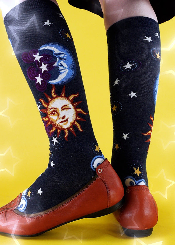 Celestial Sun & Moon Knee Socks | Mystical Night Sky Knee Highs - Cute ...