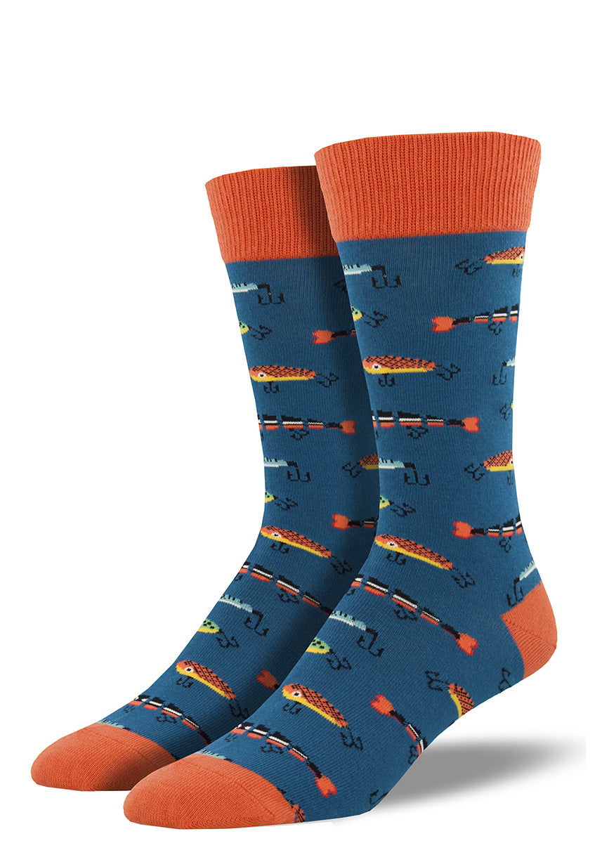 Fishing Lure Socks for Men  Fishing Men's Socks with Lures & Fishhook -  Cute But Crazy Socks