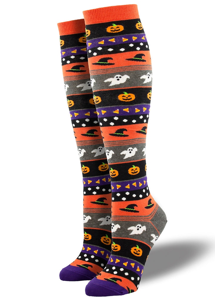 Halloween Spider Web Socks Pantyhose Black Big Skull Adult Socks