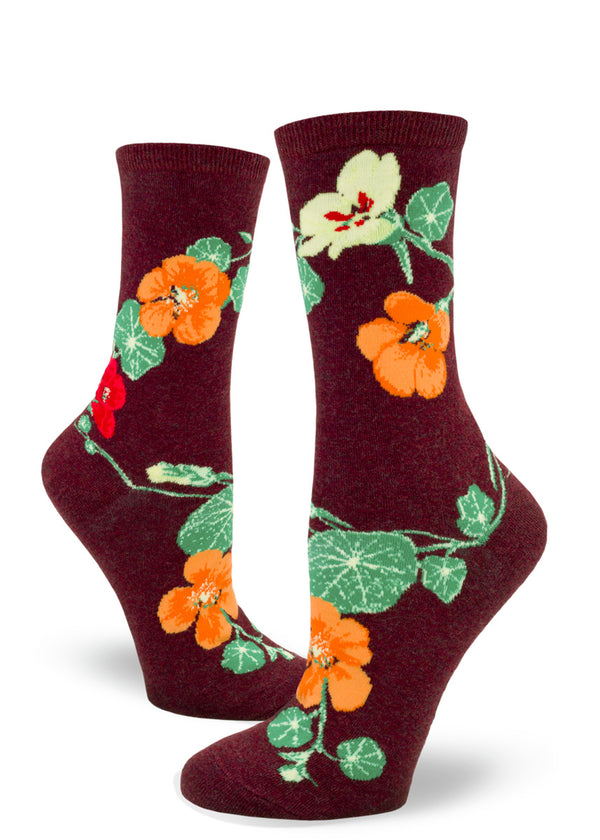 Flower Socks for Women | Nasturtiums Crew Socks - Cute But Crazy Socks