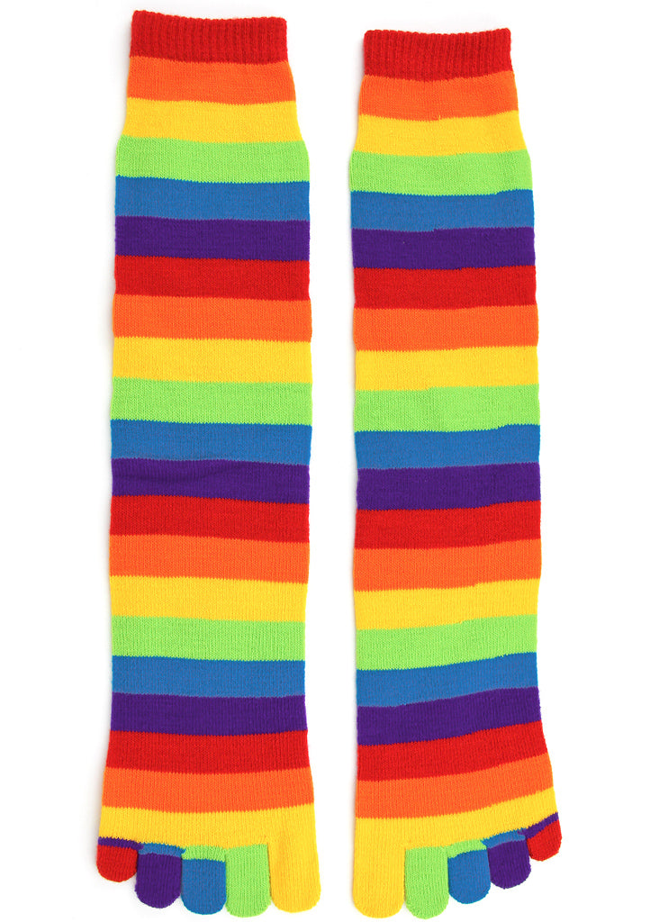 Wesiti 10 Pairs Toe Socks Women Rainbow Toe Socks for Women Rainbow Striped  High 5 Toe Funny Leg Warmers Long Socks with Toes Separated for Women  Girls, Bright Colors, M