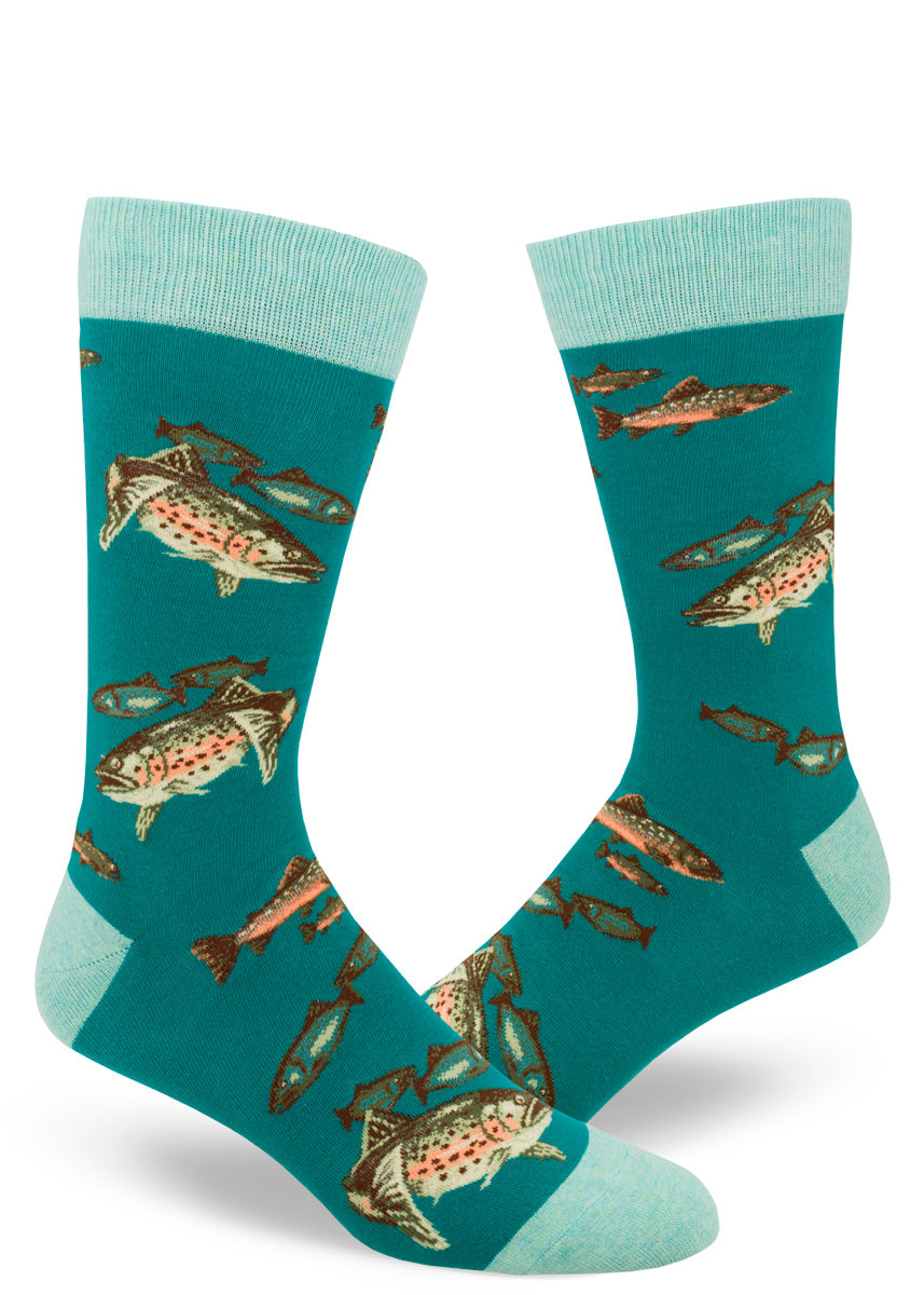 Fishing Socks for Men  Shop Novelty Rainbow Trout Fish Socks - Cute But  Crazy Socks
