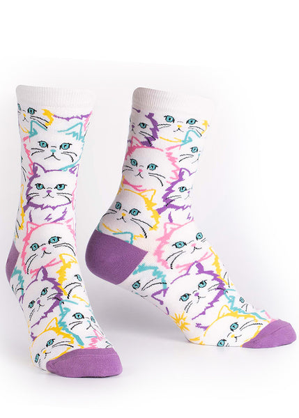 White Cat Socks for Women  Cute Rainbow Cat Faces! - Cute But